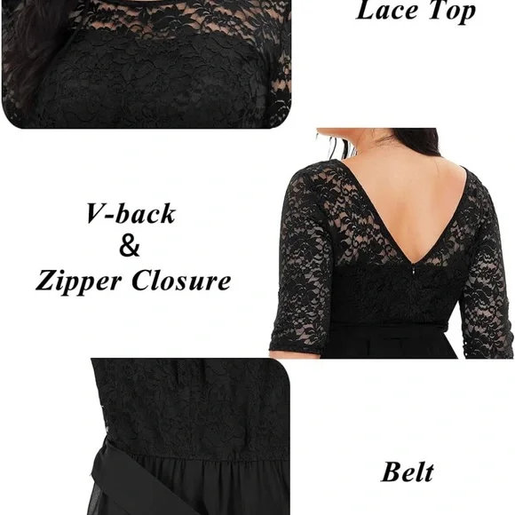 Pinup Fashion Lace Chiffon Wrap V Neck Dresse NWOT - Picture 5 of 9